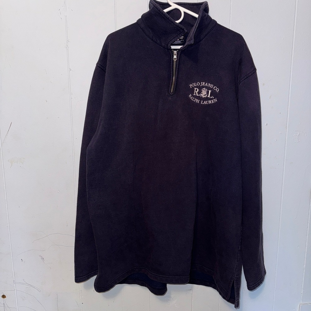 Polo Jeans Co Ralph Lauren Mens XL Navy‎ Blue Quarter Zip Sweatshirt Vintage RL